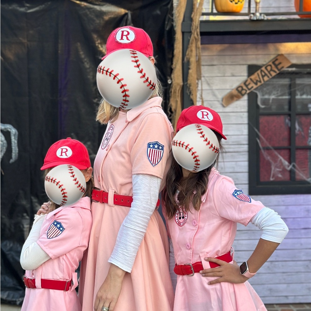 Pink Baseball Costume Set with Red Accents